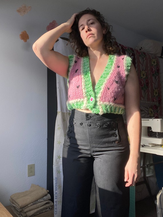 Hand knit, size L, watermelon, sweater vest - image 2