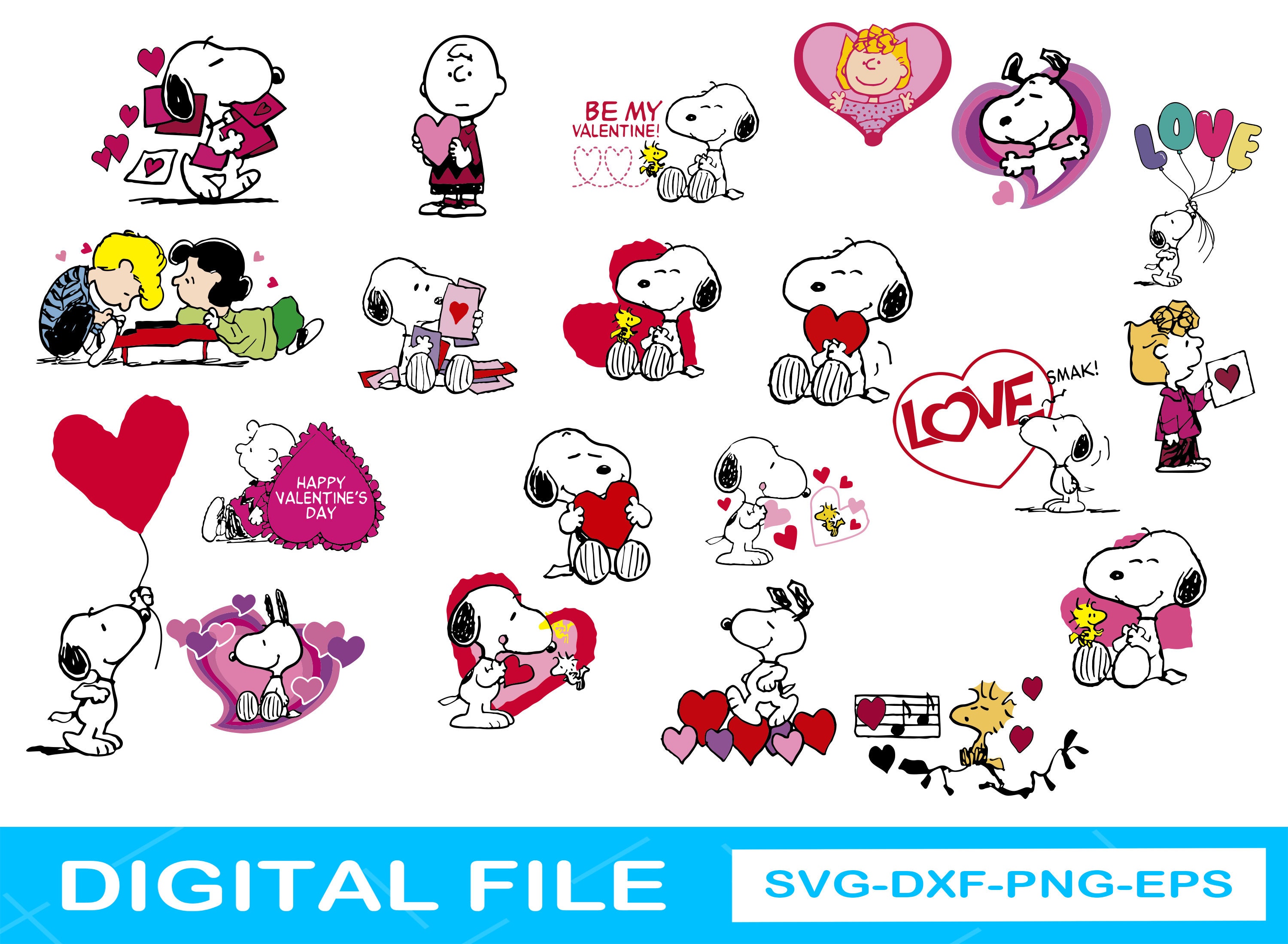 Snoopy Happy Valentine's Day Bundle Svg / Snoopy Love Svg | Etsy