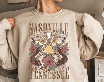 Nashville Tennessee Crewneck Sweatshirt, Super Soft Howdy Vintage, Music City, Hoodie, Oversized print, DTG, BOHO, Cowboy, Cowgirl Desert