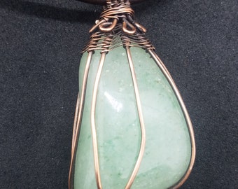 Adventurine in Copper with adjustable leather necklace