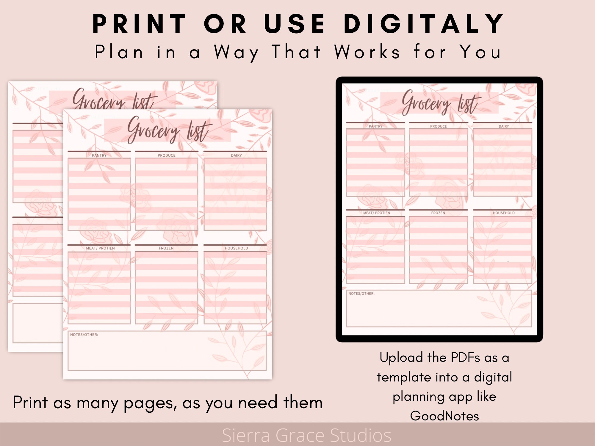 Grocery List Printable PDF Shopping Checklist Template Pre-filled and ...