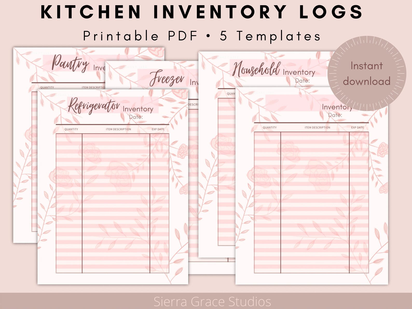 Kitchen Inventory Printable PDF Food Tracker Household | Etsy