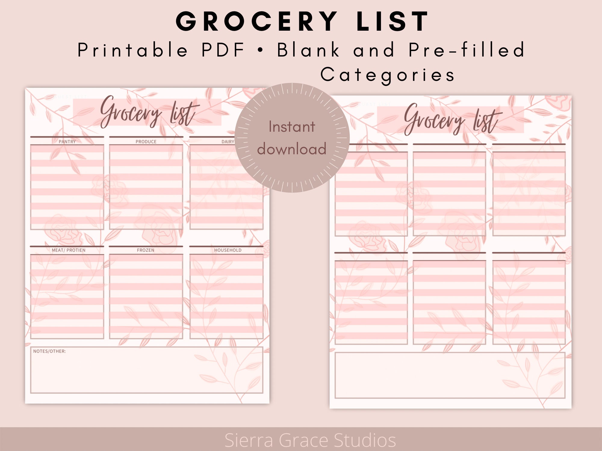 grocery list printable pdf shopping checklist template etsy