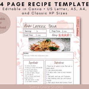 Rezeptvorlage, druckbare PDF-Datei und bearbeitbares Canva-Dokument, US Letter, Classic Happy Planner, Größen A5 und A4