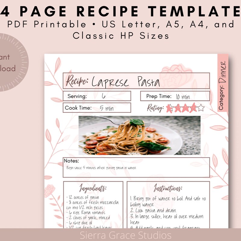 Pdf Recipe Template - Etsy