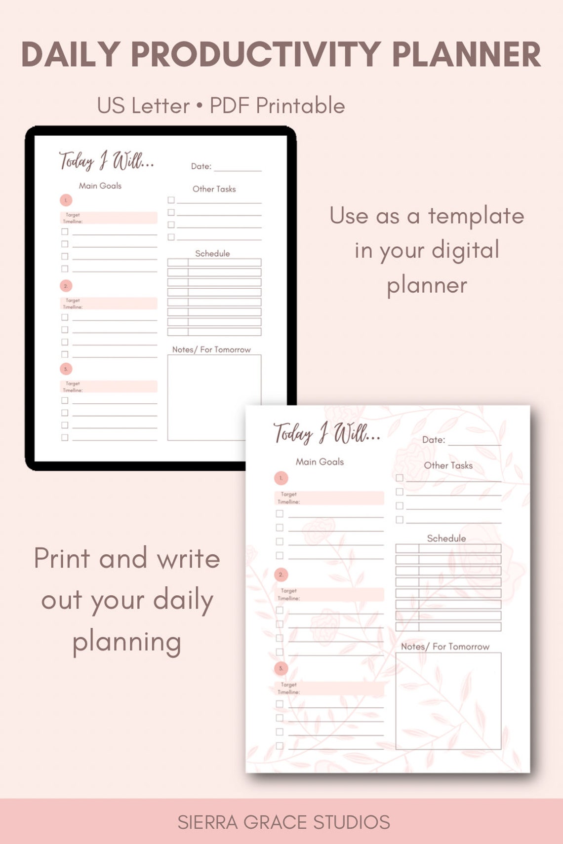Daily Productivity Planner Pdf Printable Unique Pages Us Etsy