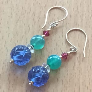 Vintage Boucles D’Oreilles, Verre Sapphire, Emerald Rubis, Perles Art Deco