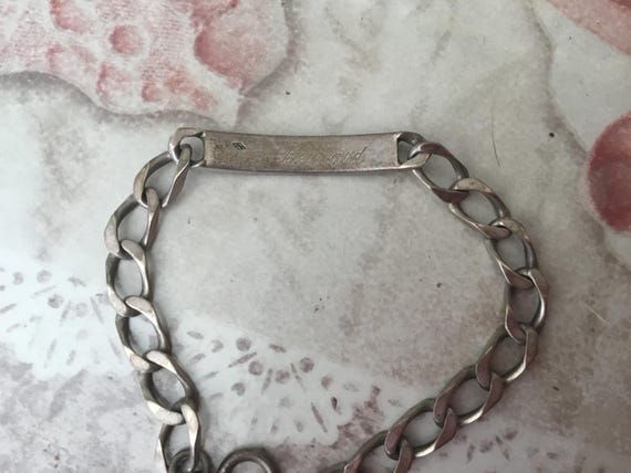 Vintage Solid Silver Identity Bracelet, French Ha… - image 4
