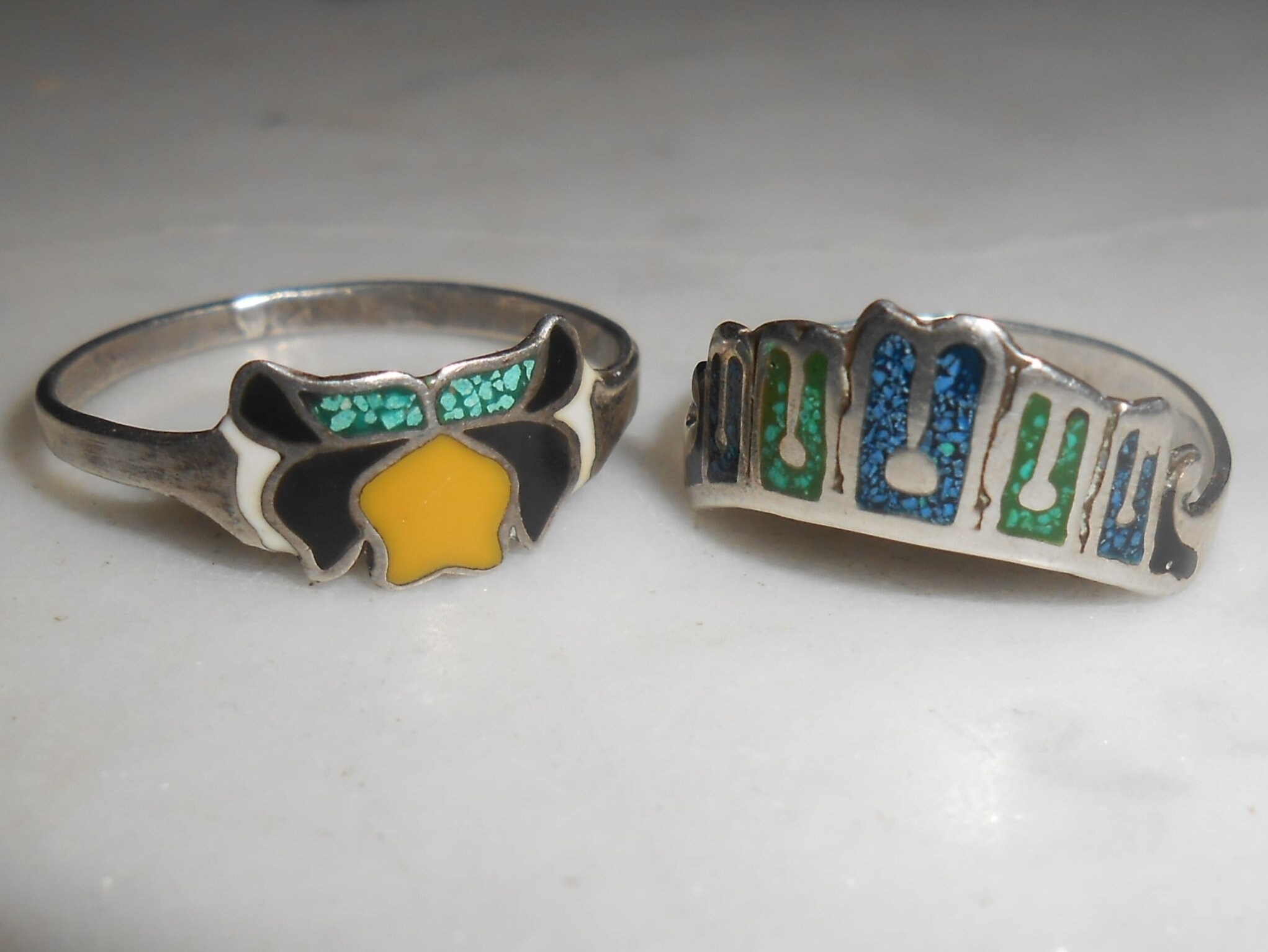 Two Mexican Sterling Silver Vintage Rings with Crushed Etsy