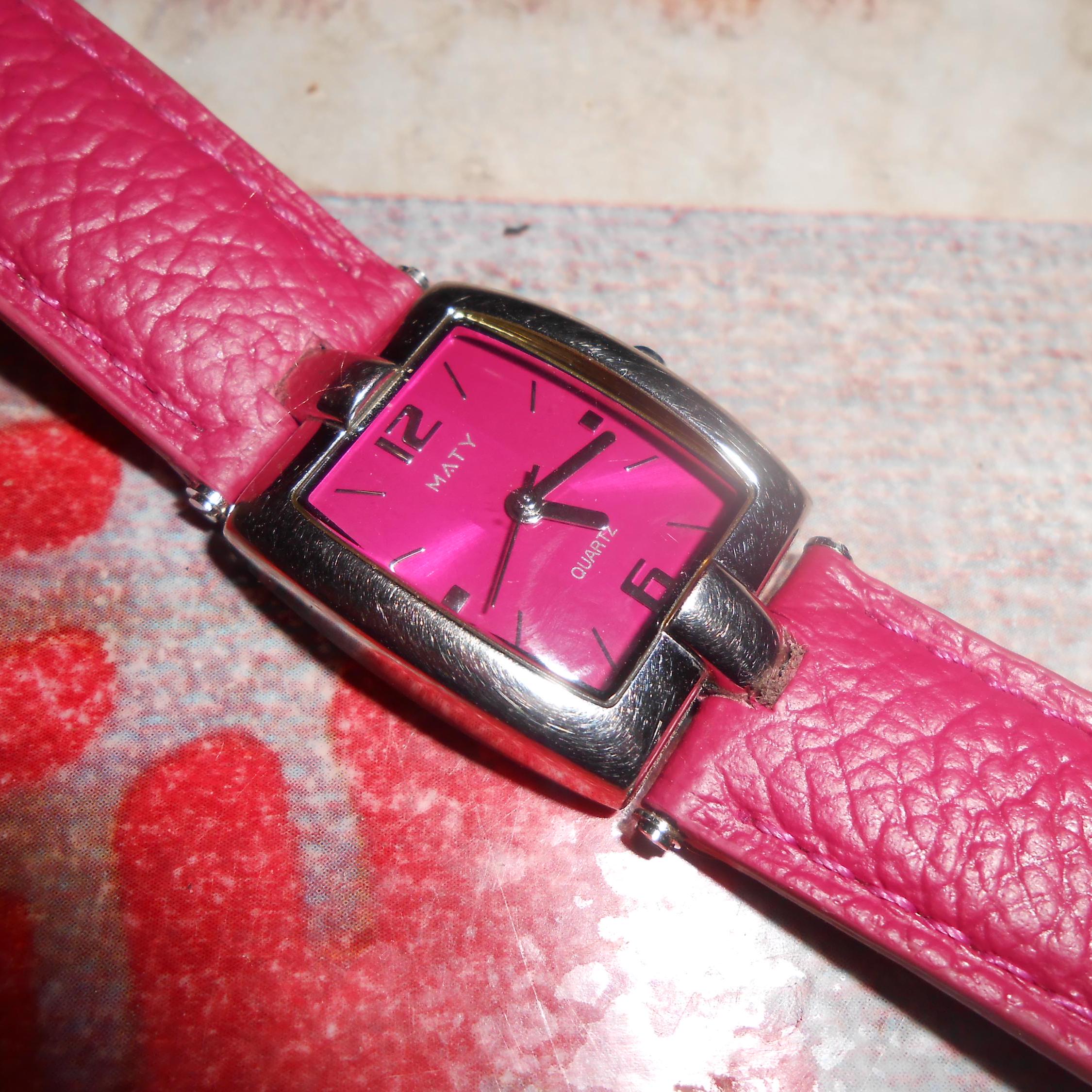 Vintage French Maty Fushia Pink Ladies Watch, 1990s
