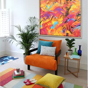 Large Autumn Abstract Leafs Modern Art Painting Home Decor Original Acrylics Textures warm colors red yellow blue Vibrant Interior Wall Art image 3