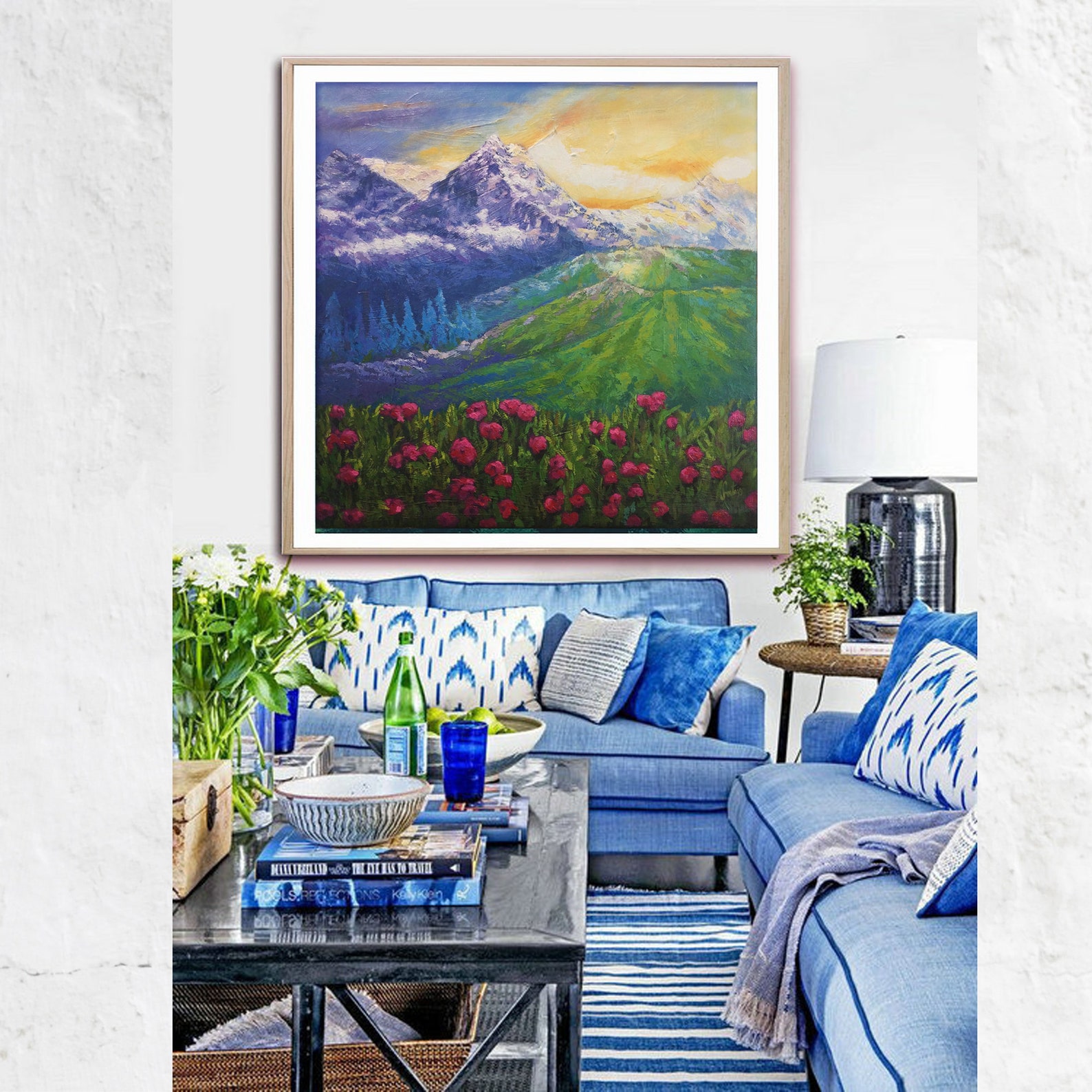 Realstic Himalaya Blue Mountains Textured Landscape Painting - Etsy