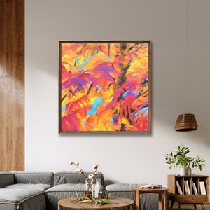 Large Autumn Abstract Leafs Modern Art Painting Home Decor Original Acrylics Textures warm colors red yellow blue Vibrant Interior Wall Art image 8