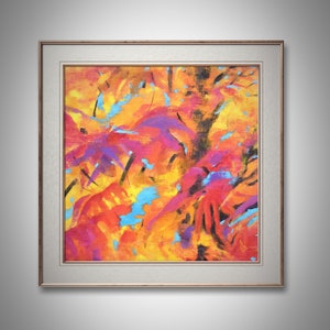 Large Autumn Abstract Leafs Modern Art Painting Home Decor Original Acrylics Textures warm colors red yellow blue Vibrant Interior Wall Art image 2