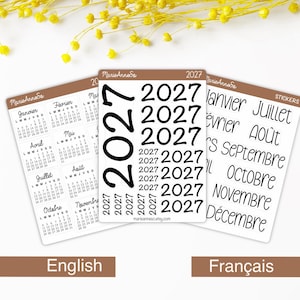 2027 Planner Sticker Bundle | Calendar Month Number Stickers Set of 3 | Bilingual EN FR Yearly Planner Sticker Sheets