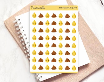 Bogen mit 56 Sauberkeitsaufklebern – Kot-Emoji und Pipi-Tropfen – Spaßiges Lernen für Kinder – Töpfchentraining und Gewohnheitstracker