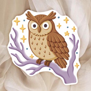 Sticker Chouette Kawaii – Autocollant Ésotérique Hibou Magique – Sticker Planner, Journal, Sorcellerie Douce
