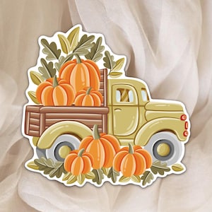 Autocollant Camion Citrouilles Automne - Grand Sticker pour Planner, Scrapbook, Bujo, Agenda | Stickers de Saison, Décoration Automnale