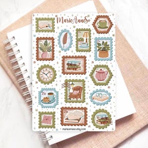 Feuille d’Autocollants Timbres Vintage Cozy - Stickers pour Journal, Scrapbooking, Planner, autocollants Mystiques