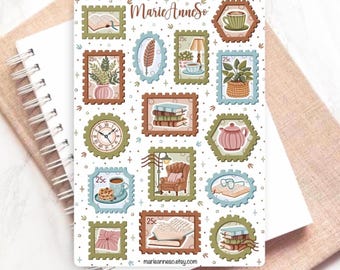 Cozy Vintage Stamp Sticker Sheet - Stickers for Journals, Scrapbooking, Planners, Mystical Stickers