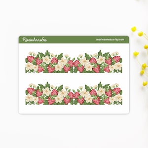 Planche d’Autocollants sur le thème des Fraises - Décorations Printemps - Stickers parfaits pour Planner, Journal, Agenda, Scrapbook - Washi