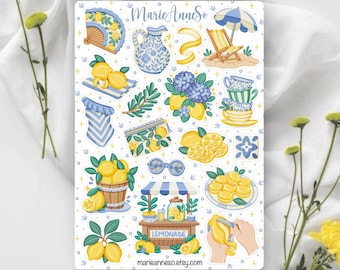 Lemon Summer Sticker Sheet | Coastal Sticker | Scrapbooking | Junk Journal | Mediterranean Sticker | Kawaii | Lemonade Sticker
