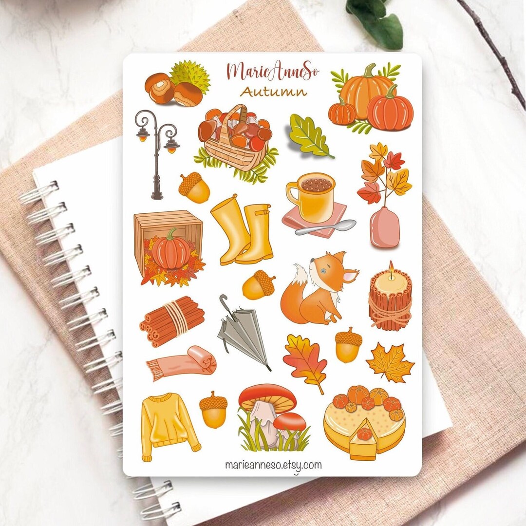 Autumn Sticker Sheet Cozy & Nature Theme Seasonal Stickers for Planner ...