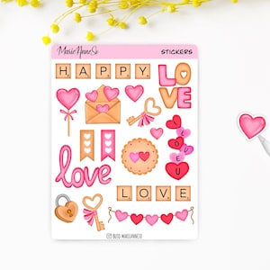 Feuille d’Autocollants Thème Amour & Saint-Valentin – Stickers de Journalisation et Scrapbooking