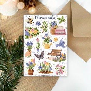 Feuille dautocollants Fleurs, Printemps, Jardinage Stickers planner, autocollant de journalisation, journal à puces, scrapbooking image 5