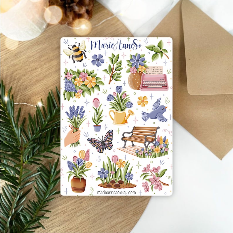 Feuille dautocollants Fleurs, Printemps, Jardinage Stickers planner, autocollant de journalisation, journal à puces, scrapbooking image 5