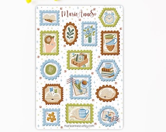 Cozy Reading Stamp Sticker Sheet - Stickers for Planners, Journals, Scrapbooking - Spring, Literary and Comfort Theme