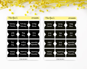 Stickers "Dividing tabs" - 12 Stickers - Months of the year - Black - Bullet journal, Planner, Journaling