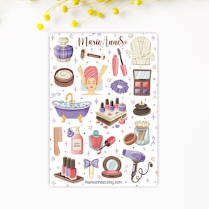 Stickervel voor schoonheid en ontspanning – Make-up- en huidverzorgingsstickers voor dagboek, planner en scrapbooking