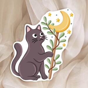 Sticker Chat Noir Sorcier et Lune – Autocollant Witchcore Magie Kawaii – Sticker Planner, Journal, Bullet – Papeterie Mystique