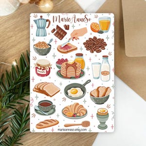 Feuille d’Autocollants Petit-déjeuner – Stickers pour Journal, Planner, et Scrapbooking, Thème Routine Matinale