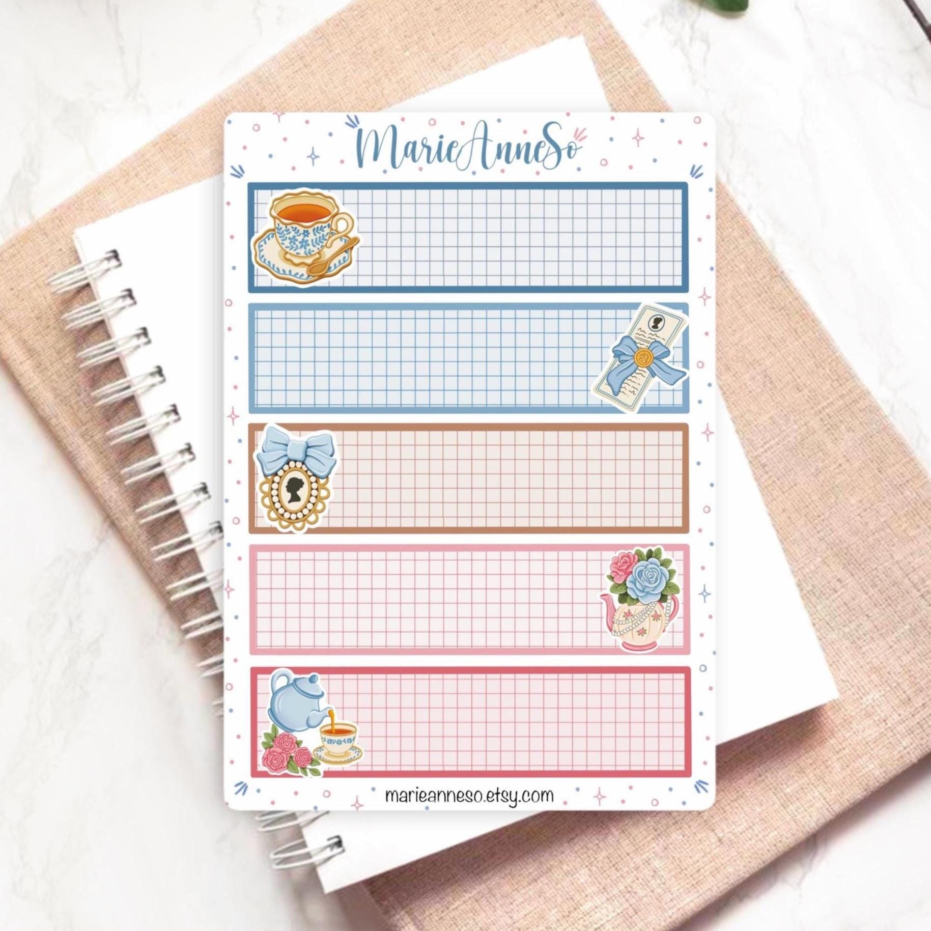Grid Planner Stickers – Grid Planner Boxes, Tea Time Stickers, Cozy ...