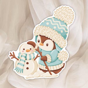 Autocollant Pingouin et Bonhomme de neige – Thème Hiver - Sticker parfait pour la Décoration de Planner, Journal et Scrapbook