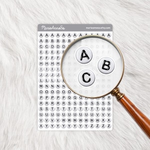 Sticker Sheet Alphabet Perles | Stickers Lettres ABC Planner | Stickers Alphabet Fonctionnels Noir & Blanc | Bullet Journal Scrapbooking