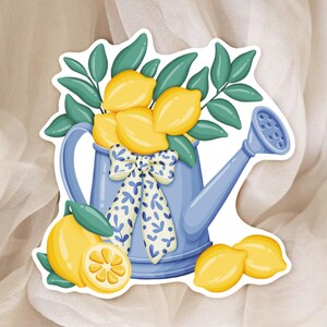 Autocollant sur le Thème des Citrons et de l'été - Arrosoir Fleuri de Citrons - Sticker pour Journal, Scrapbook et Planner - Papeterie