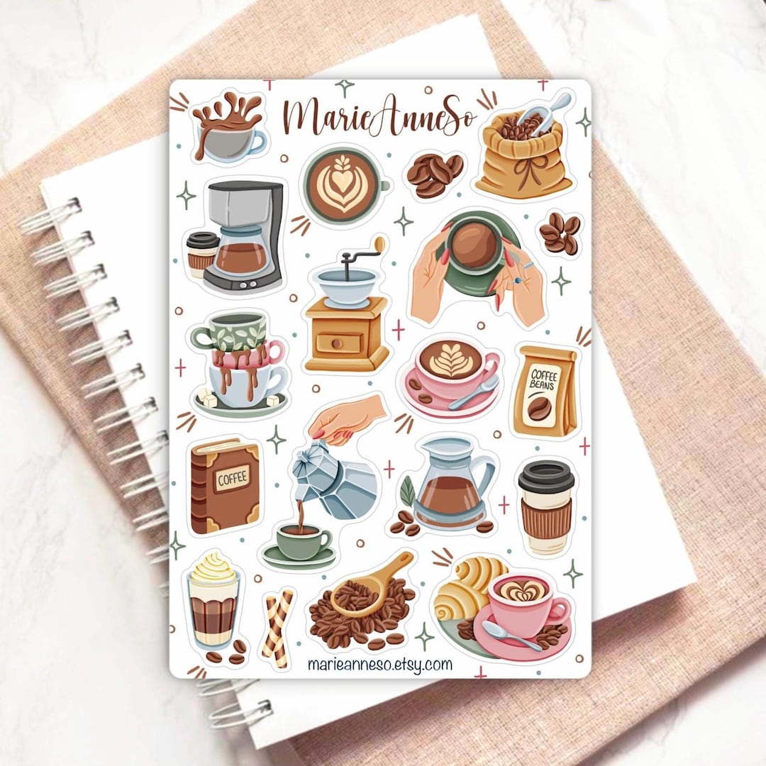 Sticker Sheet Coffee Lover Cozy Café | Kawaii Planner Journal Coffee ...