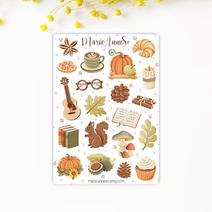 Feuille d’Autocollants Automne Cozy - Stickers Citrouille et Saison pour Planner, Scrapbook, Bujo | Stickers de Décoration Journaling