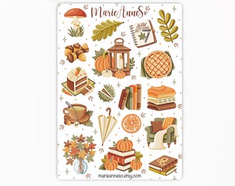 Cozy Autumn Sticker Sheet - Pumpkin Stickers - Stickers for Planners, Scrapbooks, Journals | Journaling Decoration Stickers