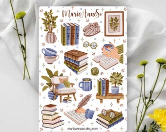 Feuille d'autocollants de livres, lecture confortable - Autocollants de journal, planificateur, stickers bullet journal & scrapbooking