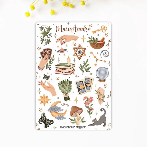 Witch Sticker Sheet | Cottagecore Sticker | Scrapbooking | Junk Journal | Tarot Sticker | Mystical Sticker Sheet