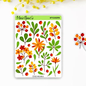 Feuille d’Autocollants Fleurs d’Automne – Stickers pour Journal, Planner et Scrapbooking