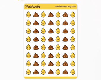 Bogen mit 56 Sauberkeitsaufklebern – Kot-Emoji und Pipi-Tropfen – Spaßiges Lernen für Kinder – Töpfchentraining und Gewohnheitstracker