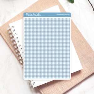 May include: A sheet of stickers with a light blue and white gingham pattern. The stickers are rectangular and have rounded corners. The brand name "MarieAnneSo" is printed at the top, with the website address below.