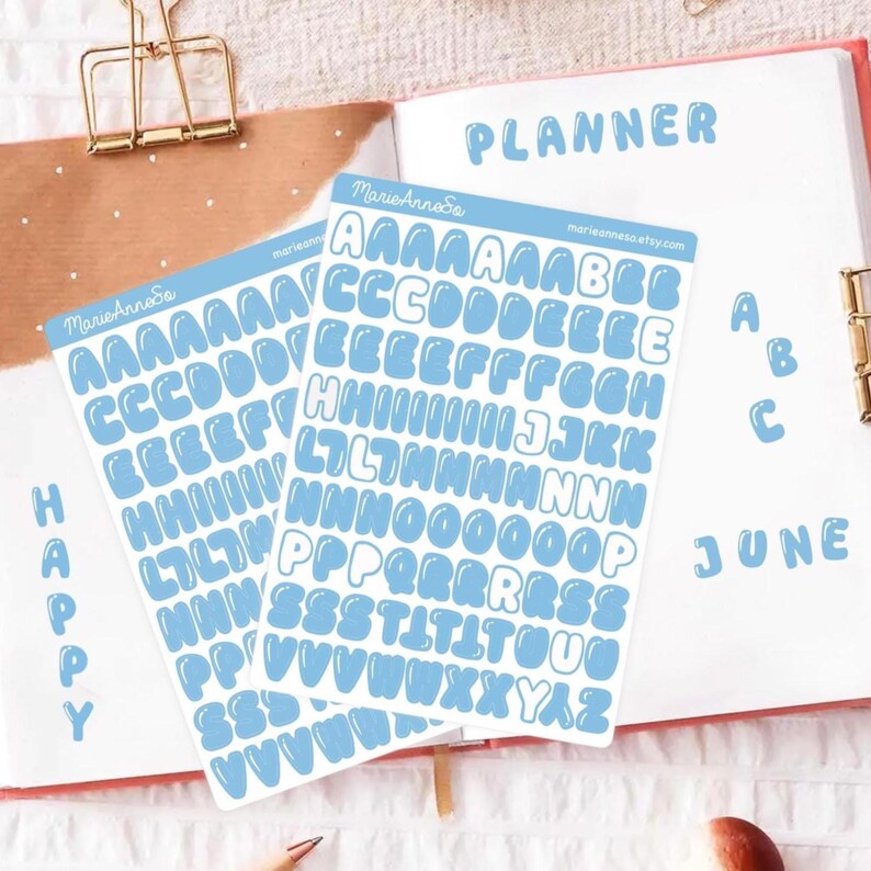 Pastel Blue Alphabet Sticker Sheet | Letter Stickers A to Z Planner ...