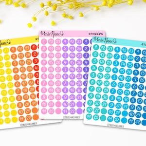 Feuille d’Autocollants Chiffres 1 à 31 - Stickers Planner, Provisions Mensuelles | Calendriers 2025