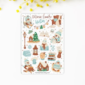 Feuille d’Autocollants Thème Hiver - Décoration Cozy - Stickers pour la Décoration de Planner, Journal et Scrapbooking